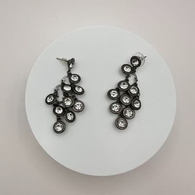 Vintage Y2K Silver Tone Rhinestone Statement Chandelier Dangle Earrings Jewelry - Thumbnail 3
