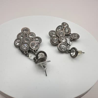 Vintage Y2K Silver Tone Rhinestone Statement Chandelier Dangle Earrings Jewelry - Thumbnail 6