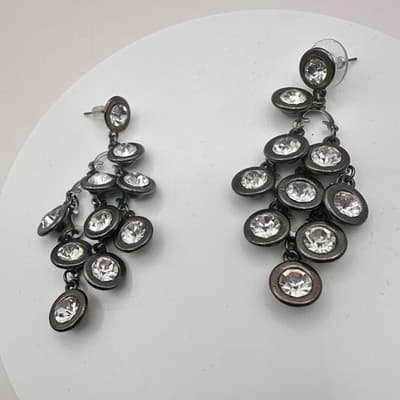 Vintage Y2K Silver Tone Rhinestone Statement Chandelier Dangle Earrings Jewelry - Thumbnail 5