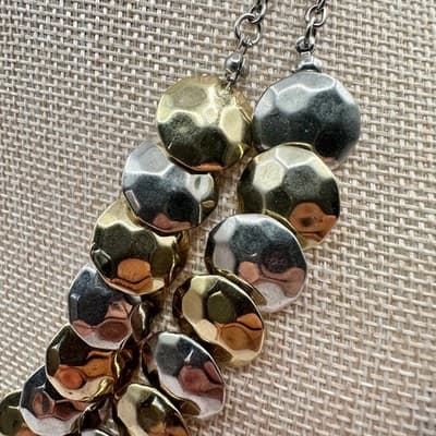 Vintage 90s Hammered Disc Double Strand Necklace Women's Classic Jewelry - Thumbnail 7