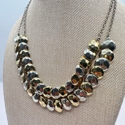 Vintage 90s Hammered Disc Double Strand Necklace Women's Classic Jewelry - Thumbnail 5