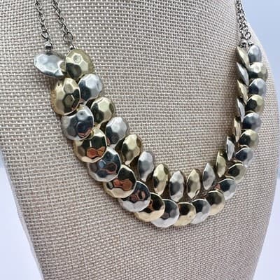 Vintage 90s Hammered Disc Double Strand Necklace Women's Classic Jewelry - Thumbnail 4