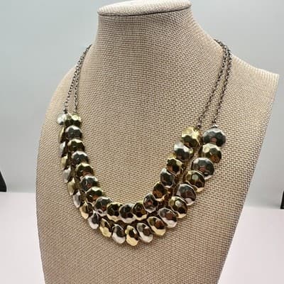 Vintage 90s Hammered Disc Double Strand Necklace Women's Classic Jewelry - Thumbnail 6