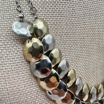 Vintage 90s Hammered Disc Double Strand Necklace Women's Classic Jewelry - Thumbnail 3