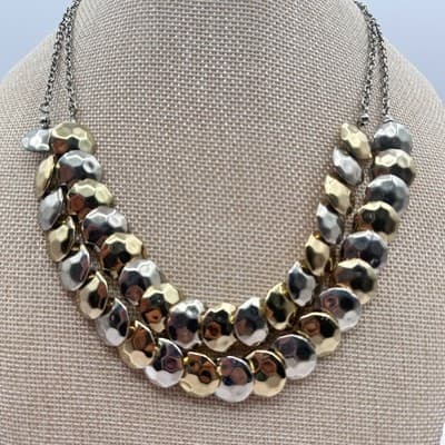 Vintage 90s Hammered Disc Double Strand Necklace Women's Classic Jewelry - Thumbnail 2