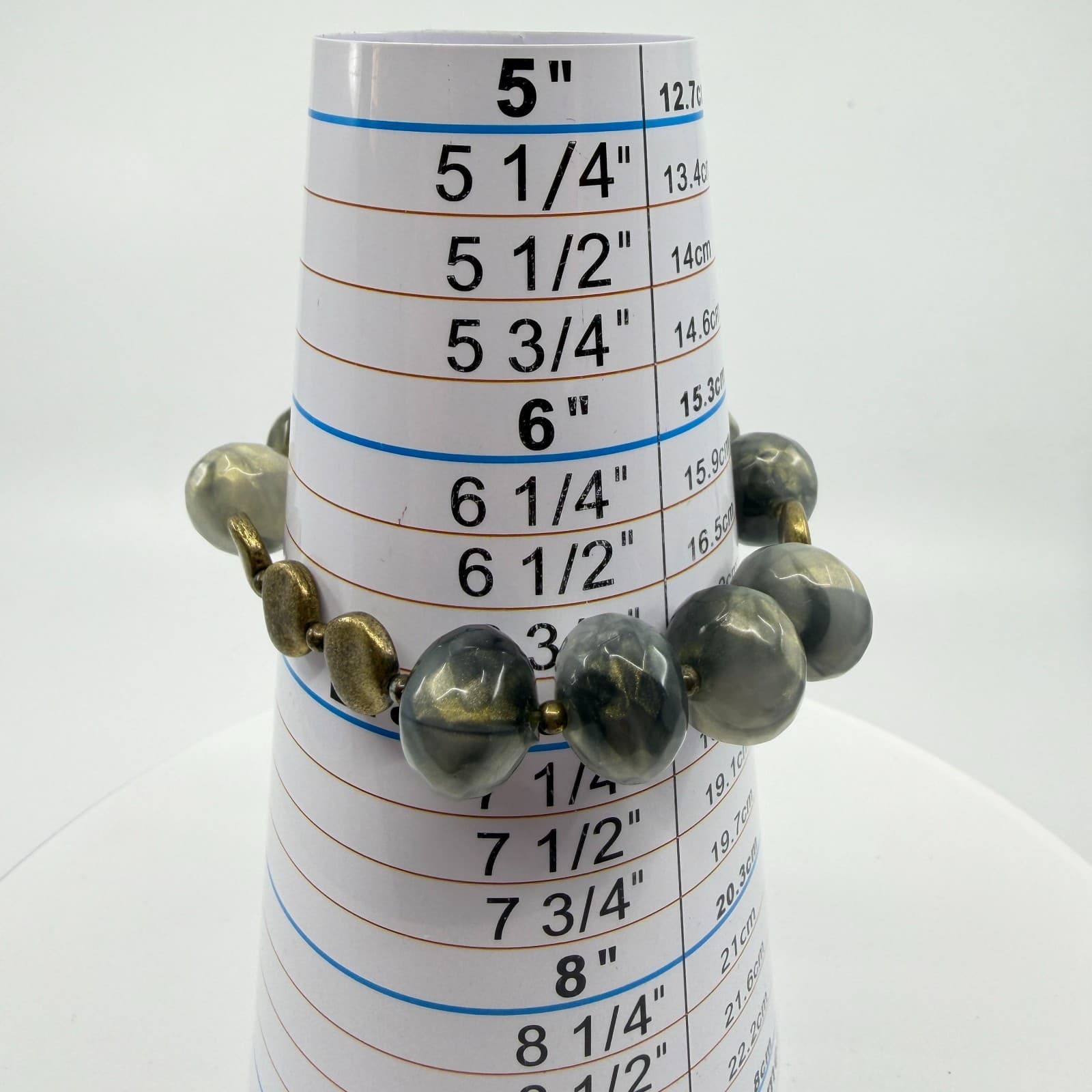 Gray Gold Tone Marble Stretch Bracelet Faceted Beads Stackable Statement Jewelry - Thumbnail 8