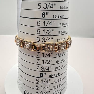 Vintage 90s Gold Tone Link Bracelet Clear Glass Square Art Deco Fashion Jewelry - Thumbnail 7