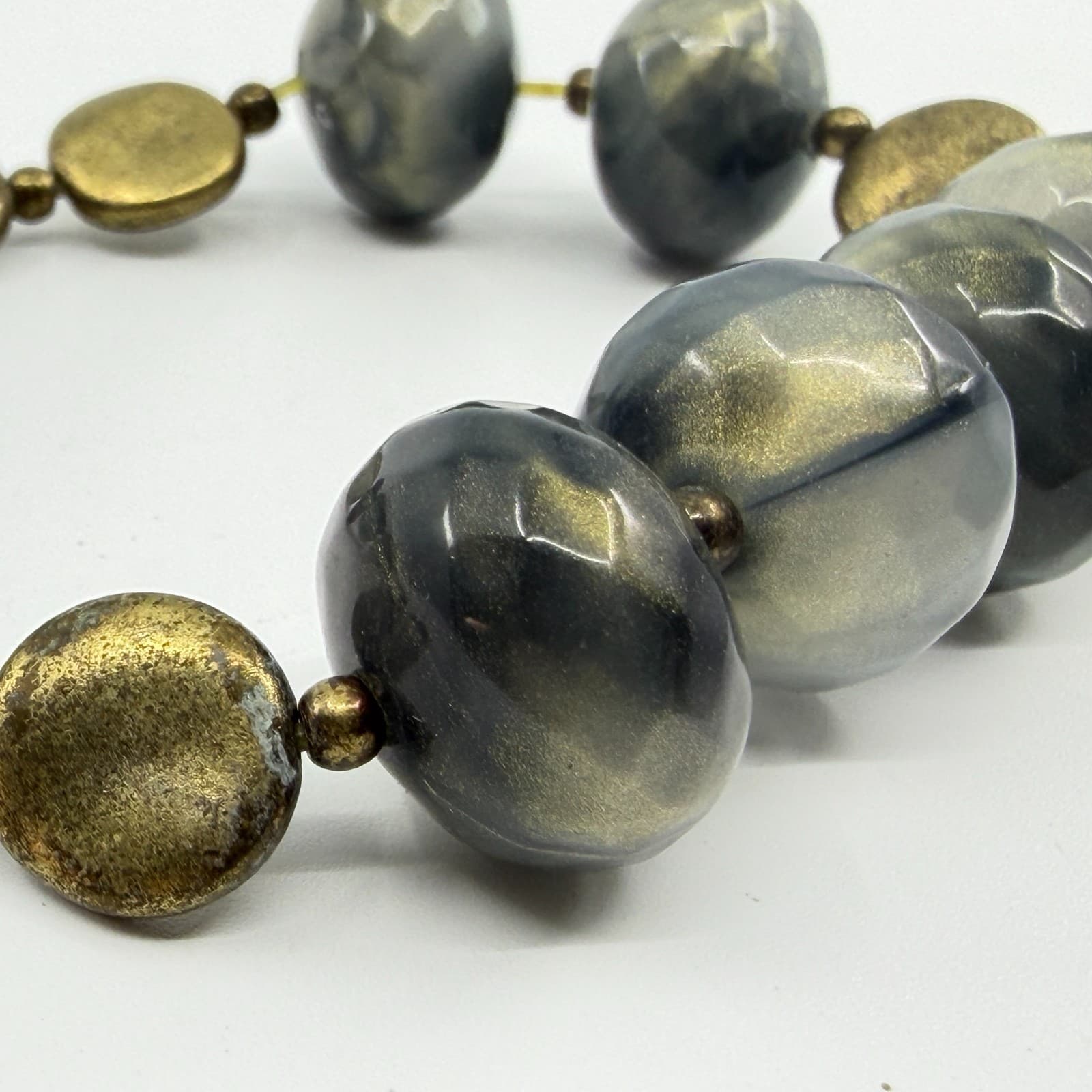 Gray Gold Tone Marble Stretch Bracelet Faceted Beads Stackable Statement Jewelry - Thumbnail 5