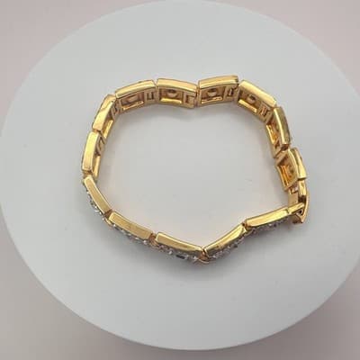 Vintage 90s Gold Tone Link Bracelet Clear Glass Square Art Deco Fashion Jewelry - Thumbnail 6
