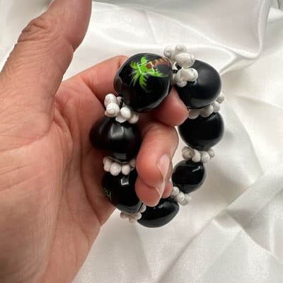 Vintage 90s Hawaii Kukui Nut Shell Bracelet Boho Tropical Luau Beach Jewelry - Thumbnail 9