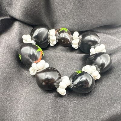 Vintage 90s Hawaii Kukui Nut Shell Bracelet Boho Tropical Luau Beach Jewelry - Thumbnail 6