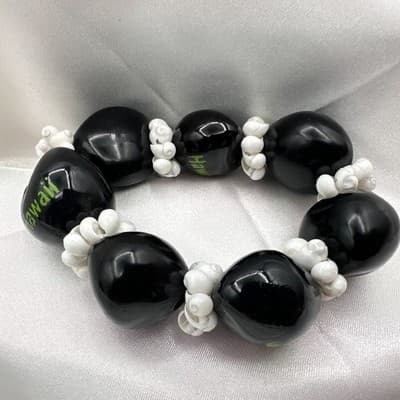 Vintage 90s Hawaii Kukui Nut Shell Bracelet Boho Tropical Luau Beach Jewelry - Thumbnail 2