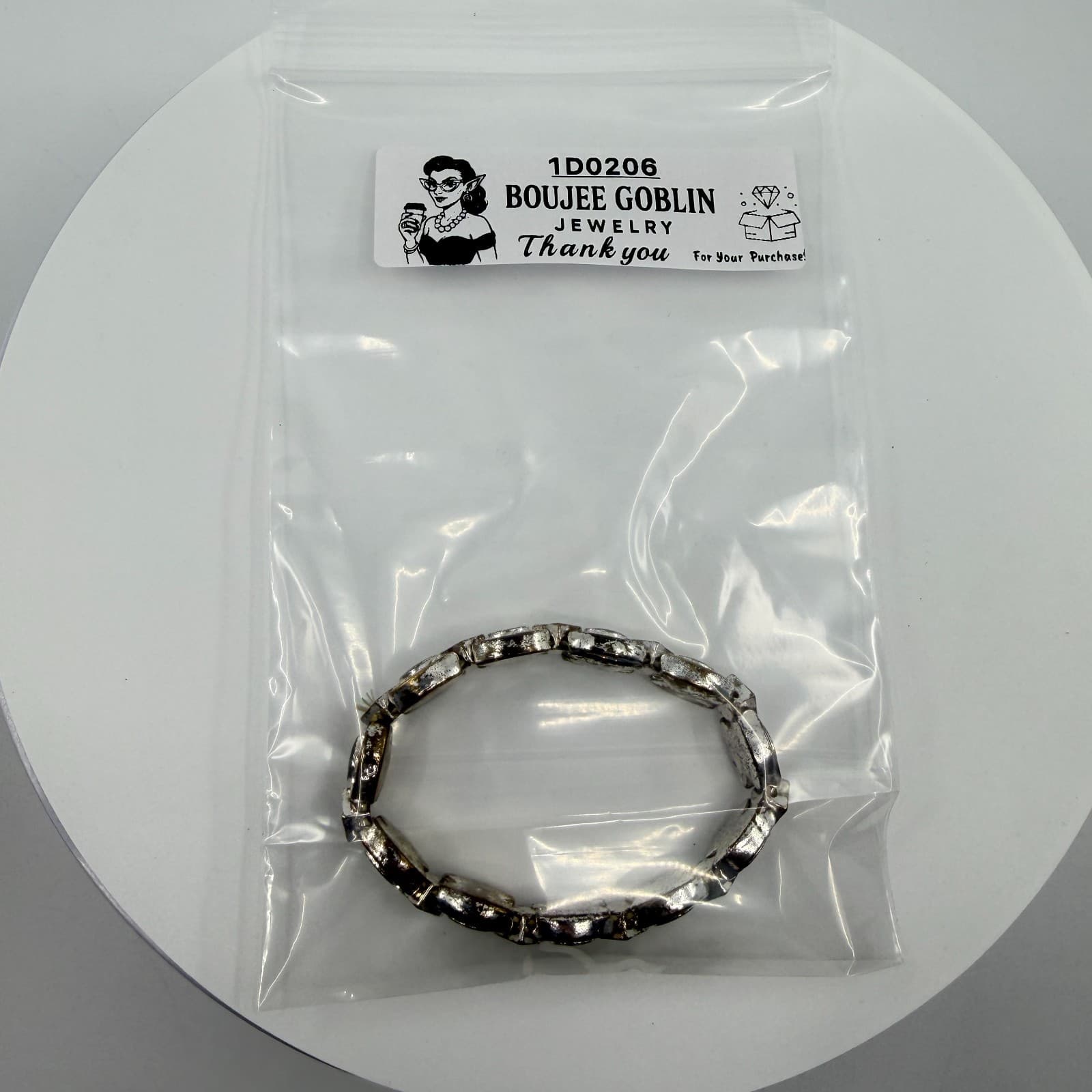 Black Stone Rhinestone Link Stretch Bracelet Silver Tone Boho Statement Jewelry - Thumbnail 8
