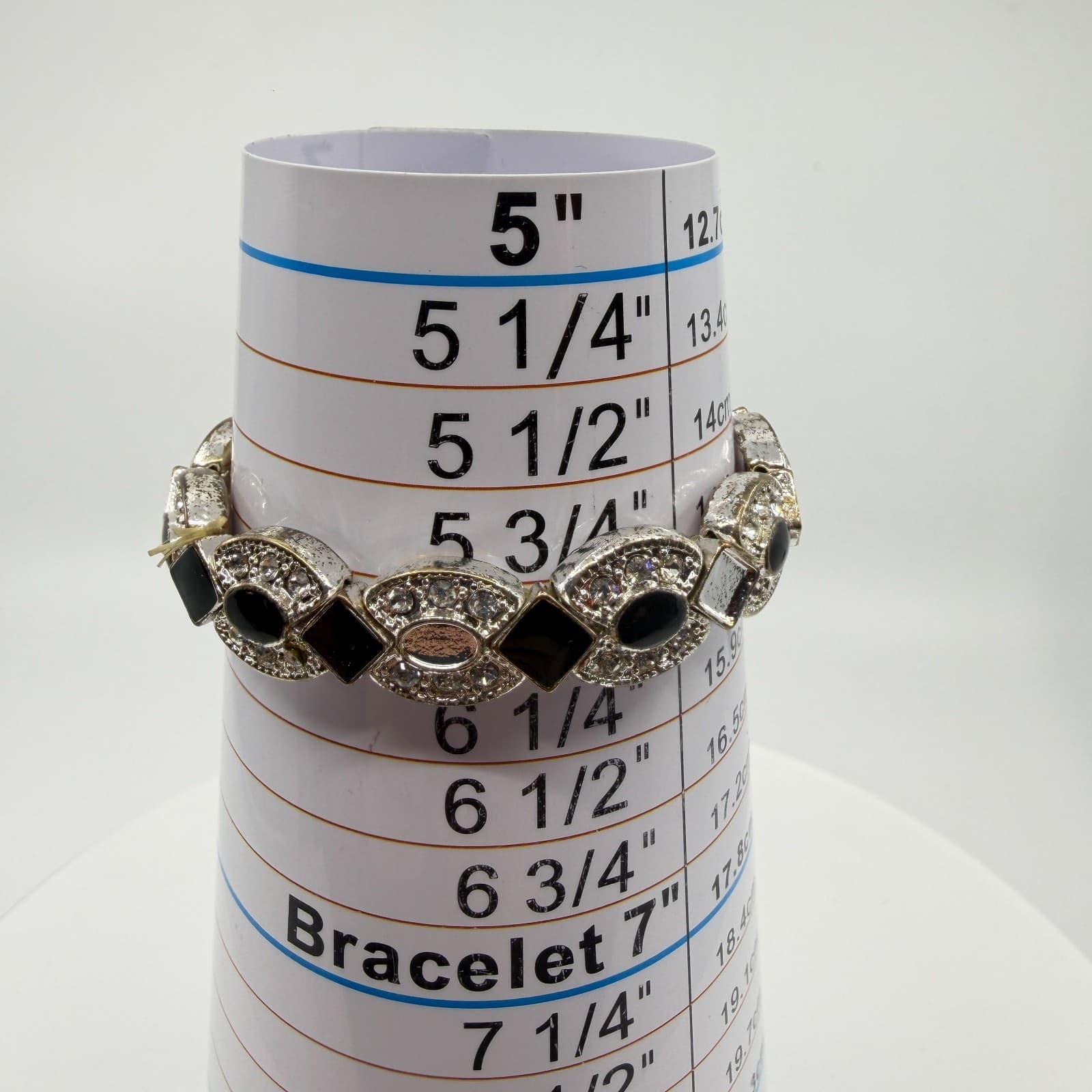 Black Stone Rhinestone Link Stretch Bracelet Silver Tone Boho Statement Jewelry - Thumbnail 7