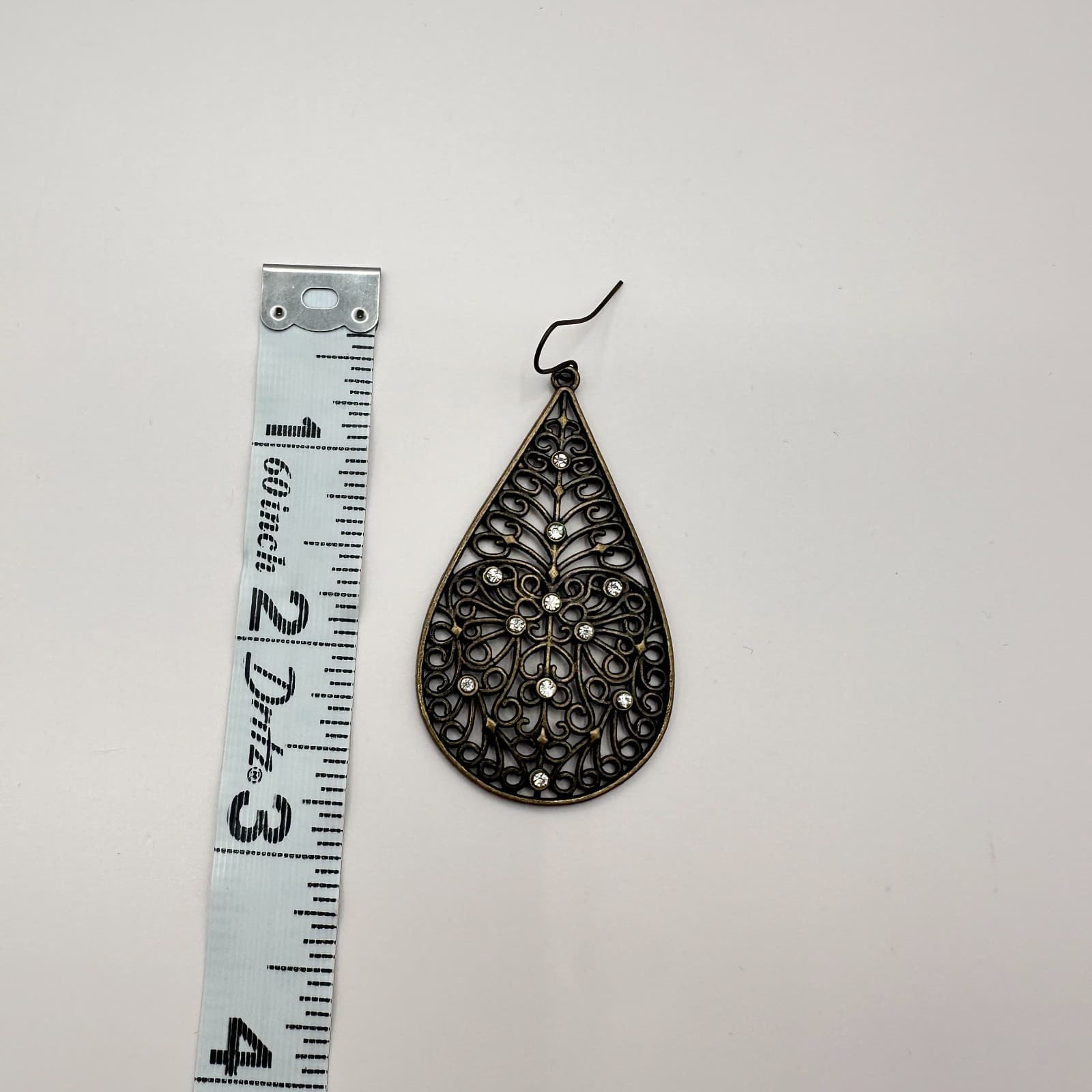 Vintage 90s Bronze Tone Filigree Teardrop Earrings Boho Glass Dangle Fashion Y2K - Thumbnail 8