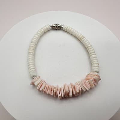 Vintage Y2K Pink White Heishe Beaded Bracelet Boho Women's Classic Jewelry - Thumbnail 3