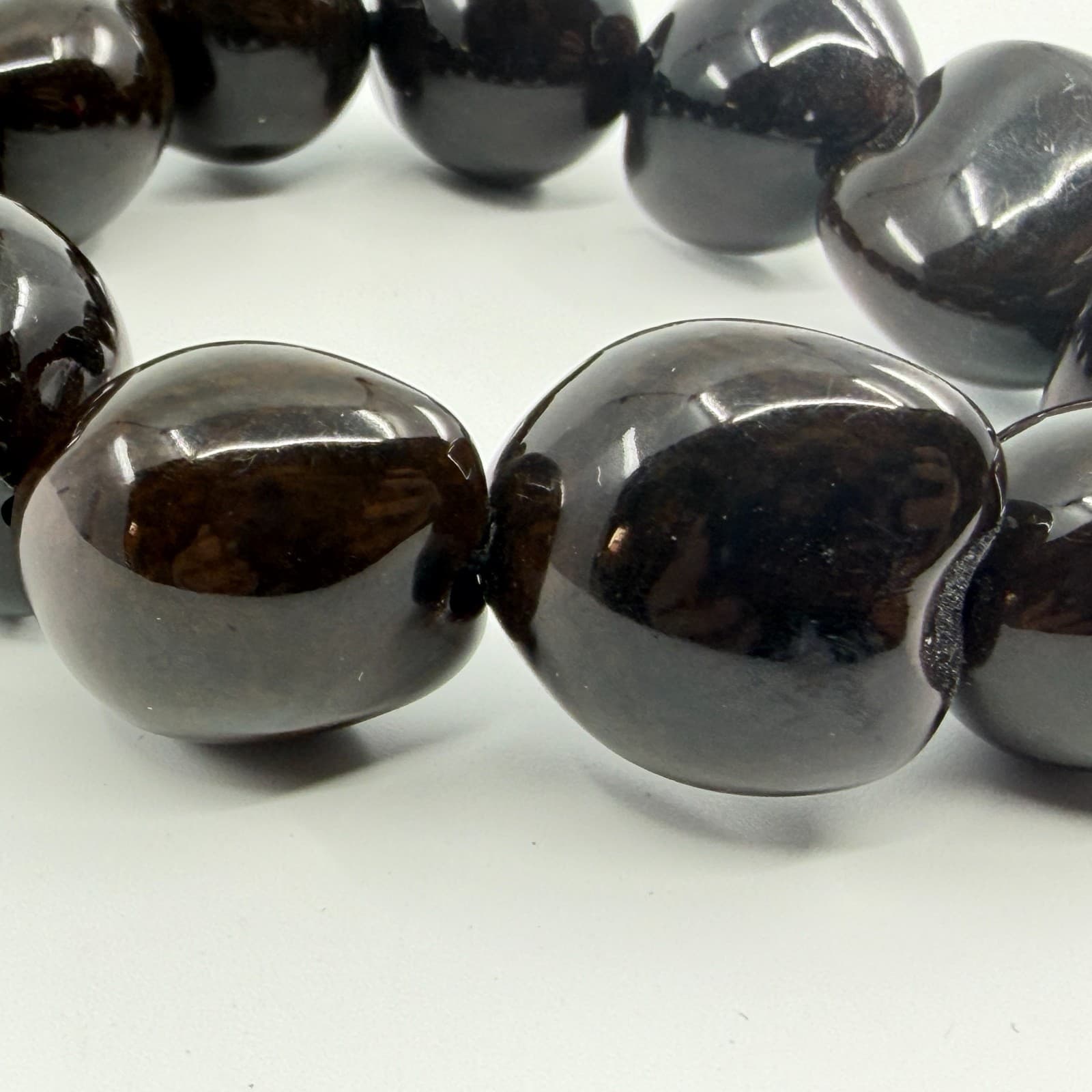 Chunky Black Polished Bead Bracelet Stretch Style Minimalist Statement Jewelry - Thumbnail 4
