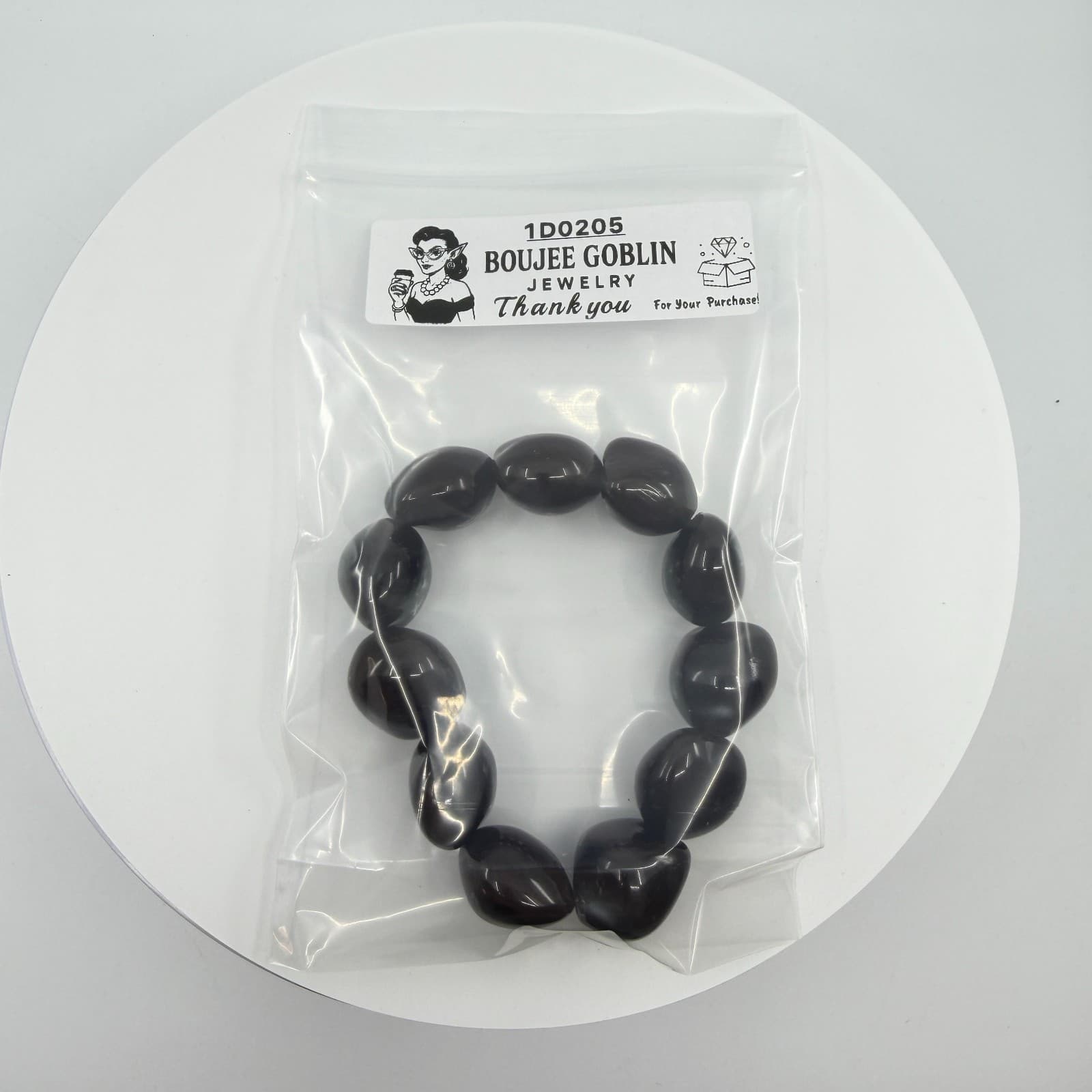 Chunky Black Polished Bead Bracelet Stretch Style Minimalist Statement Jewelry - Thumbnail 7