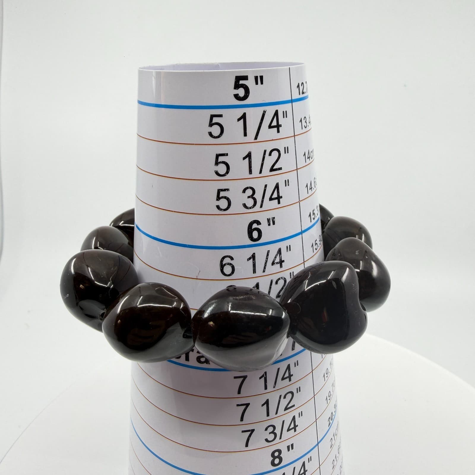 Chunky Black Polished Bead Bracelet Stretch Style Minimalist Statement Jewelry - Thumbnail 6