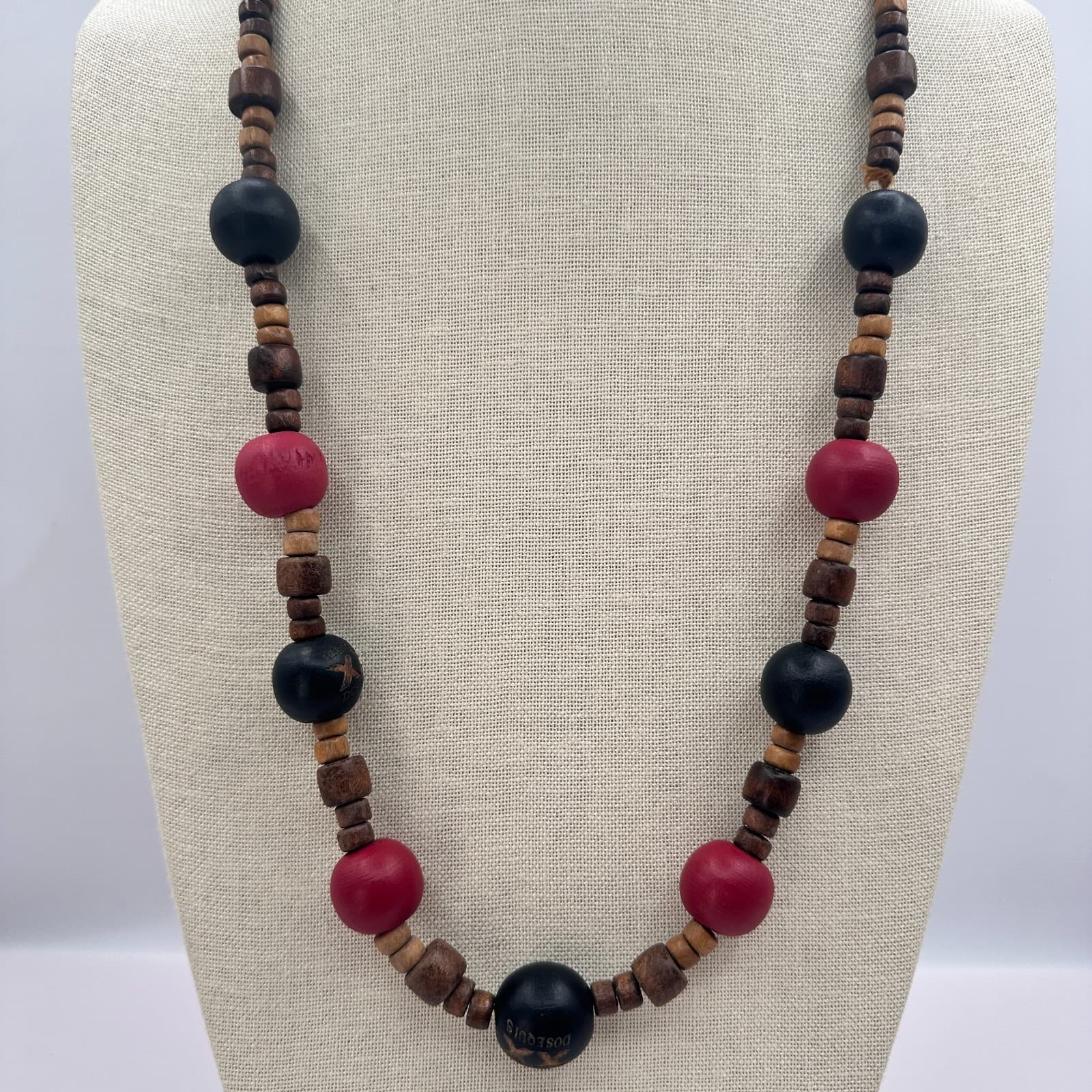 Vintage 90s Dos Equis Wood Bead Necklace Boho Tribal Women's Classic Jewelry - Thumbnail 8