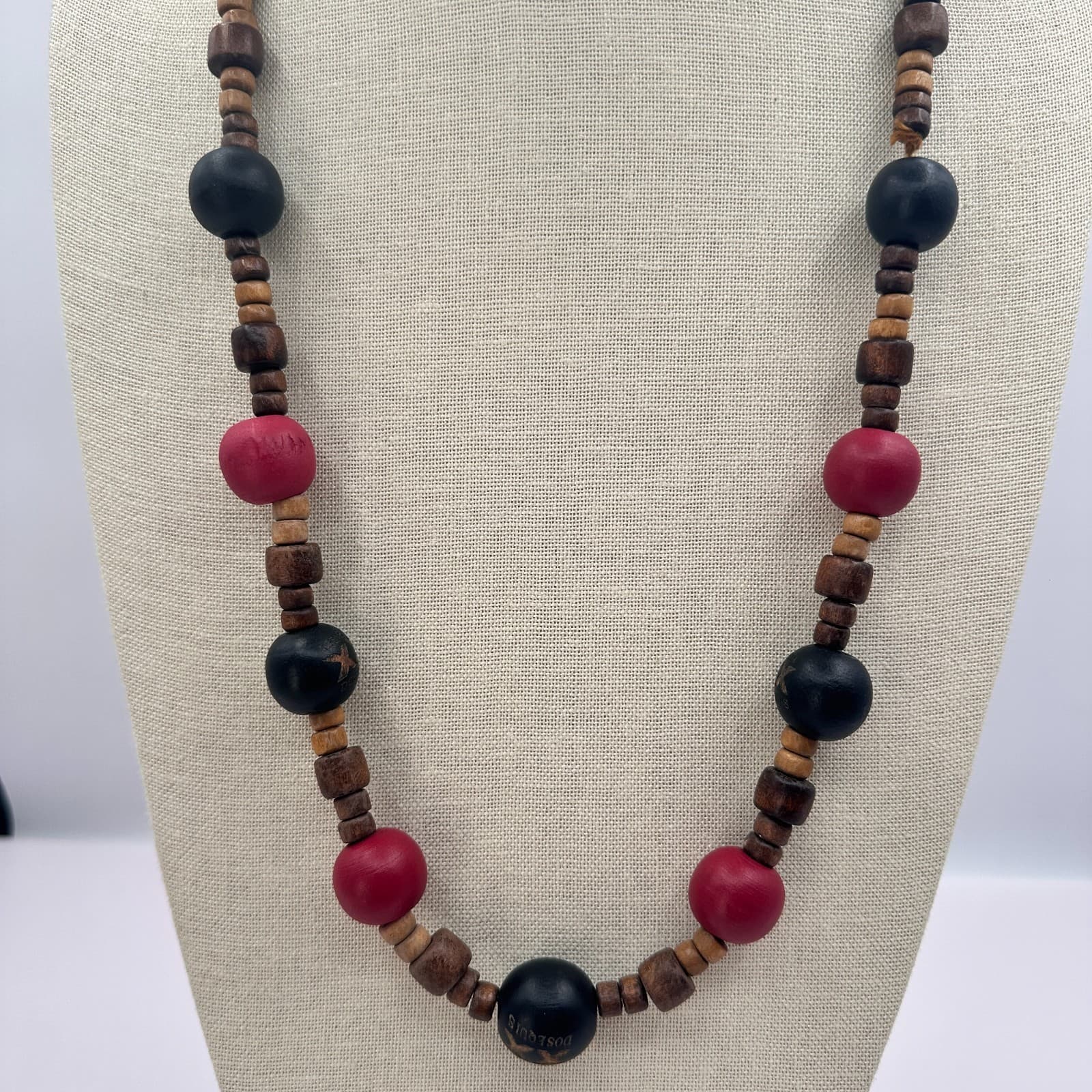 Vintage 90s Dos Equis Wood Bead Necklace Boho Tribal Women's Classic Jewelry - Thumbnail 6