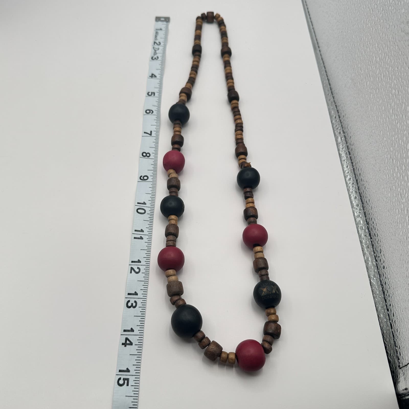 Vintage 90s Dos Equis Wood Bead Necklace Boho Tribal Women's Classic Jewelry - Thumbnail 5