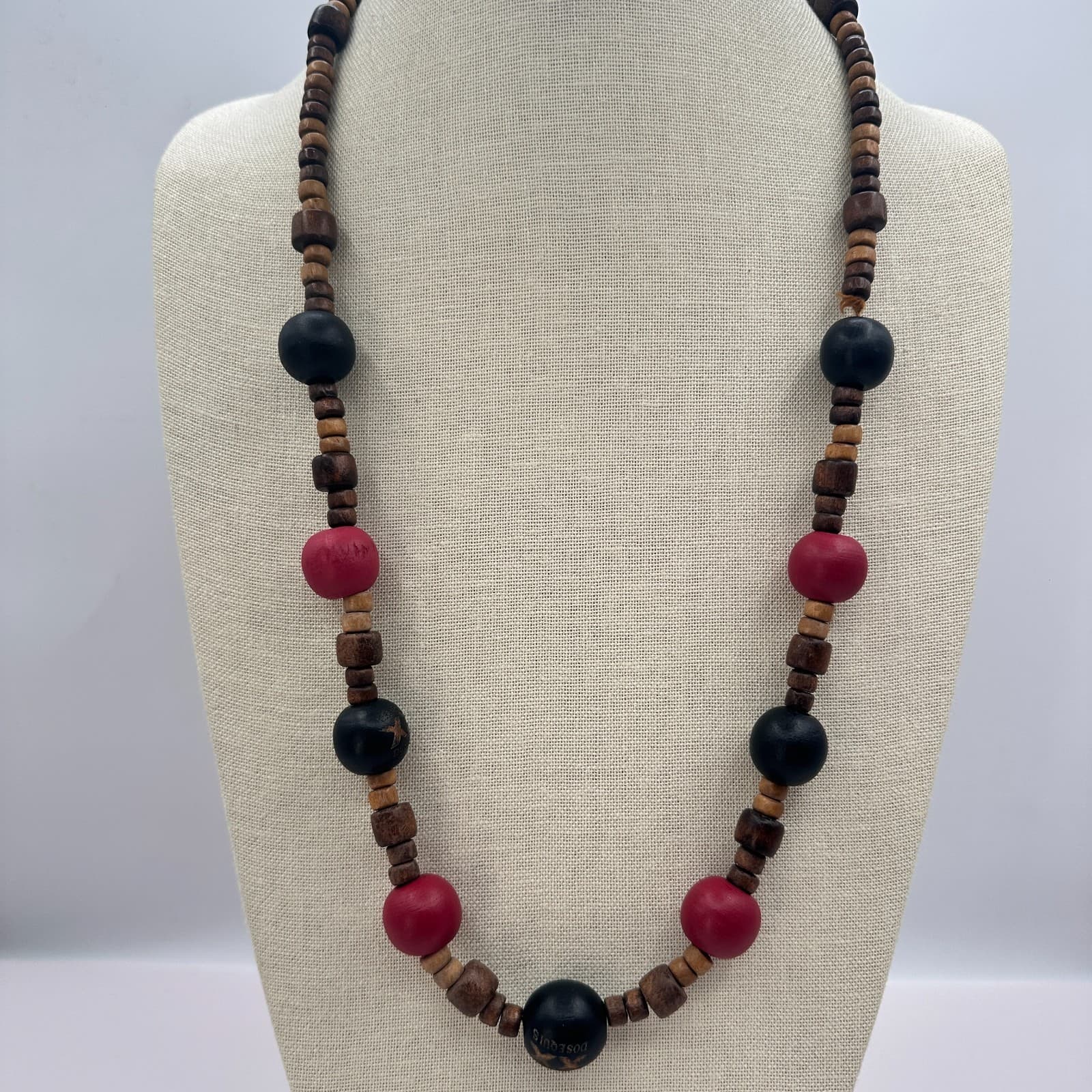 Vintage 90s Dos Equis Wood Bead Necklace Boho Tribal Women's Classic Jewelry - Thumbnail 7