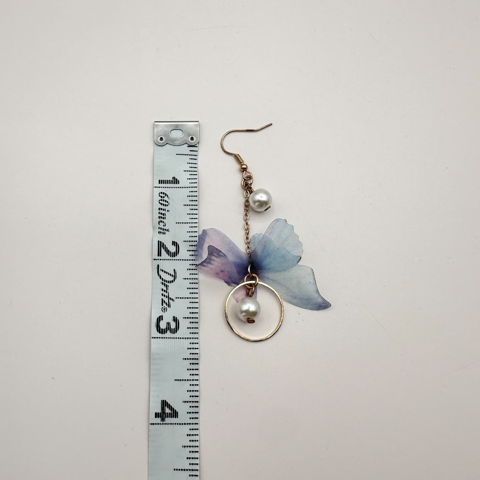 Vintage 90s Butterfly Wings Dangle Earrings Faux Pearl Gold Tone Boho Jewelry - Thumbnail 6