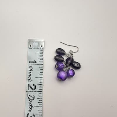 Vintage Y2K Purple Beaded Dangle Earrings Silver Tone Women's Classic Jewelry - Thumbnail 6