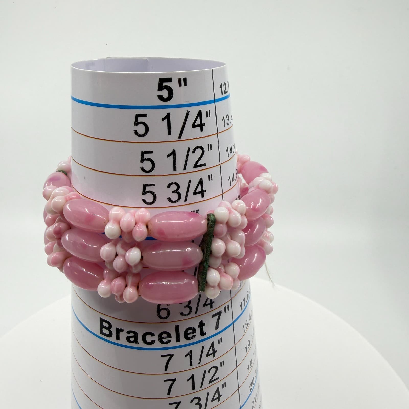 Triple Strand Pink Swirl Glass Bead Bracelet Romantic Cottagecore Jewelry Piece - Thumbnail 9