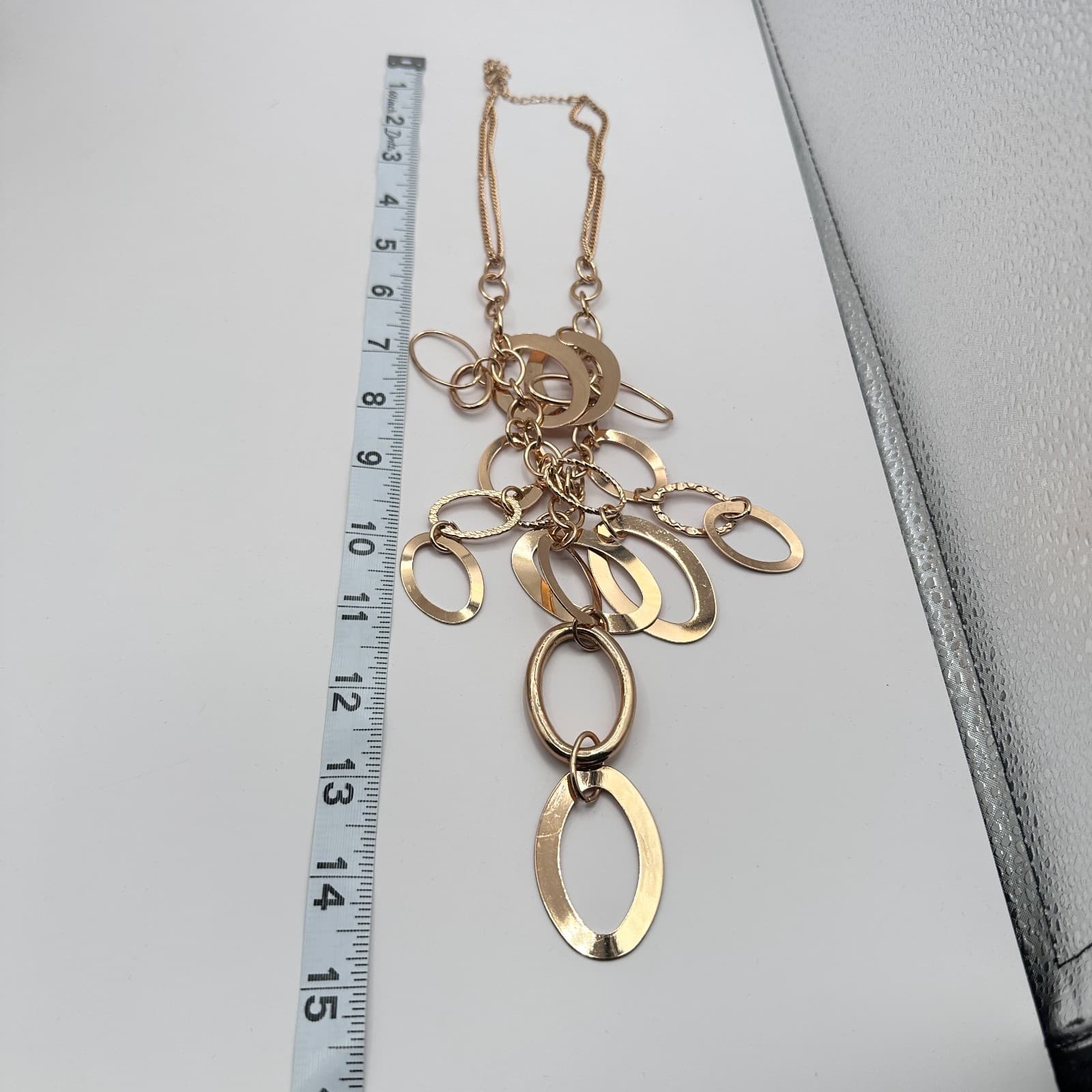 Vintage 90s Gold Tone Oval Link Bib Necklace Statement Women's Classic Jewelry - Thumbnail 9