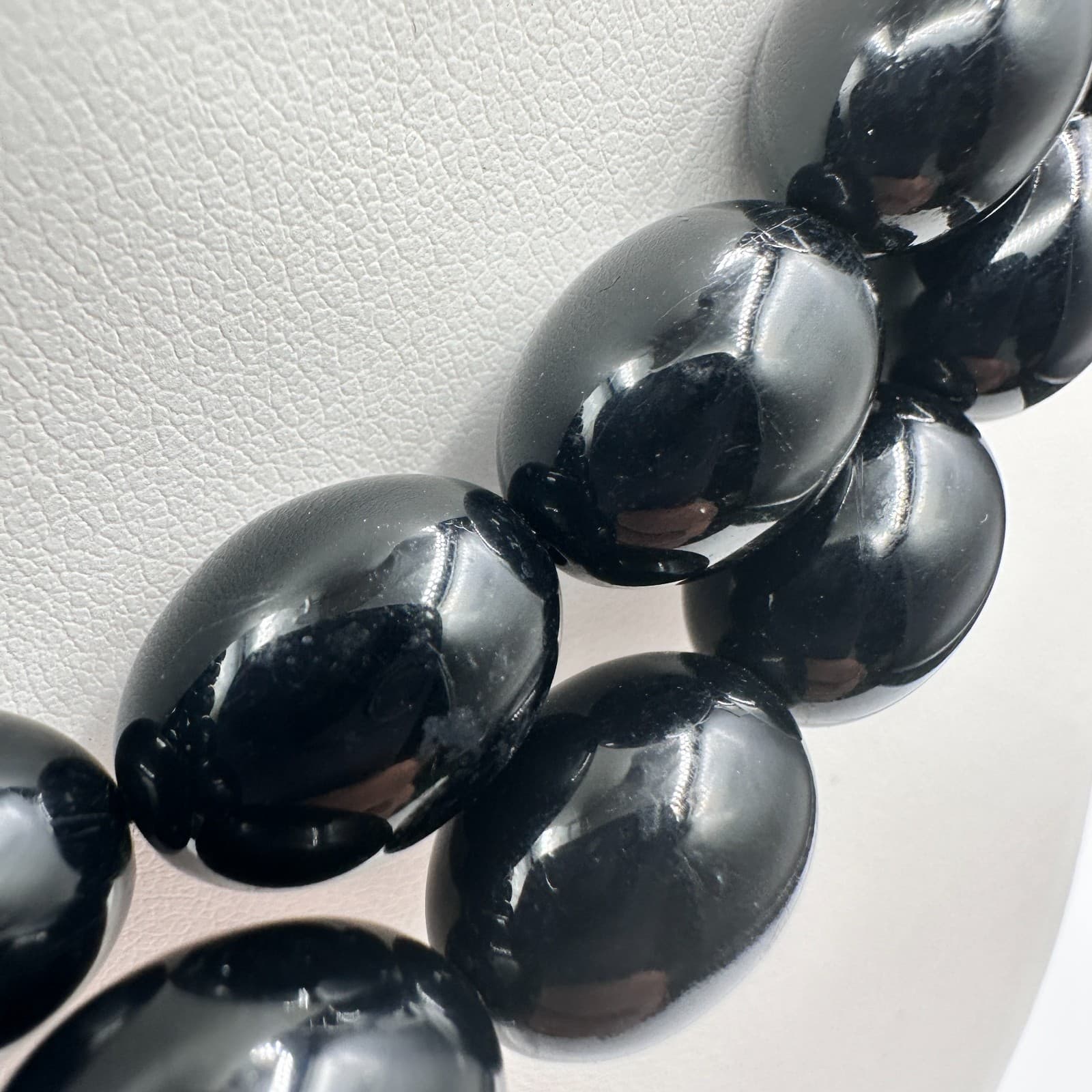 Vintage 90s Black Oval Beaded Multi Strand Necklace Statement Women's Jewelry - Thumbnail 5