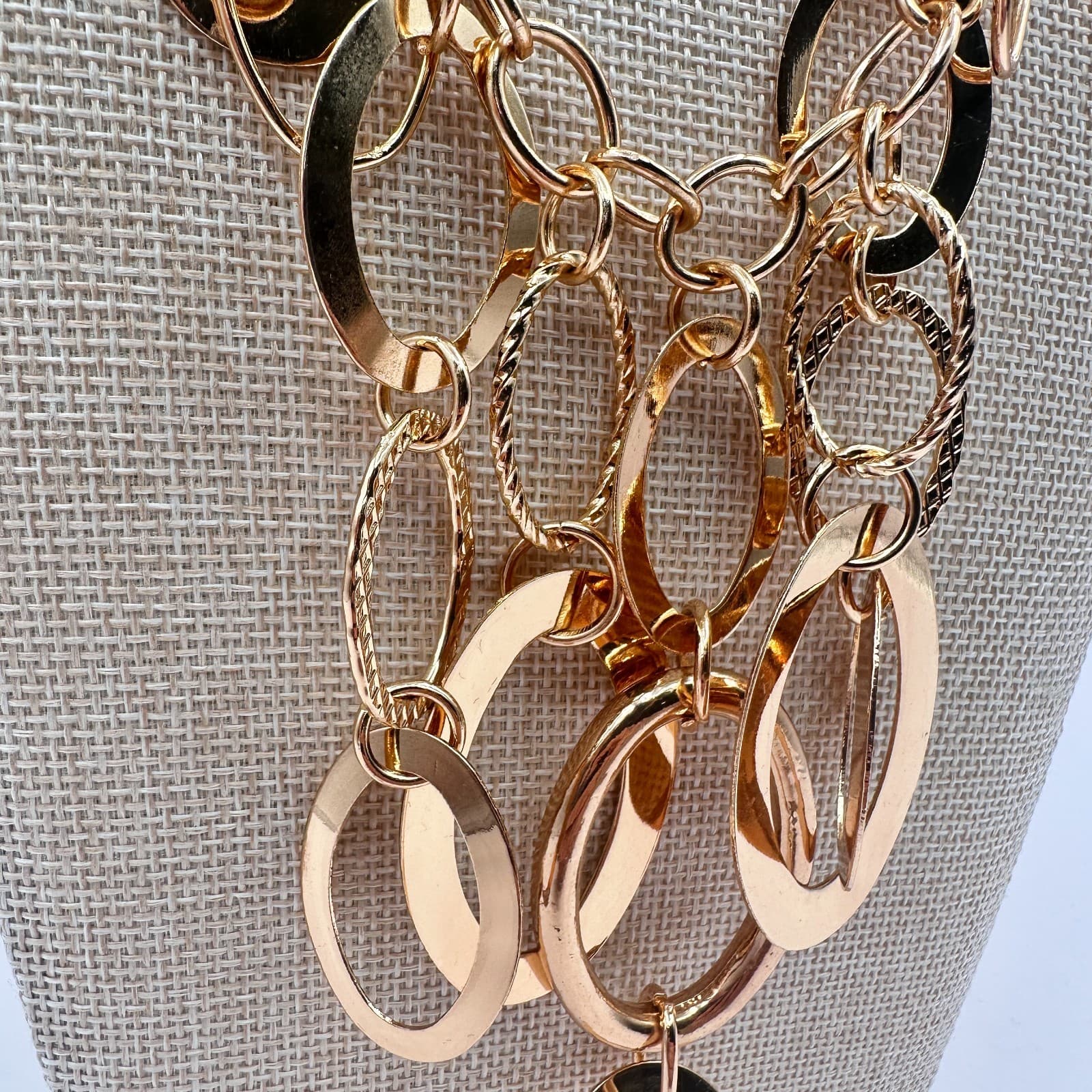 Vintage 90s Gold Tone Oval Link Bib Necklace Statement Women's Classic Jewelry - Thumbnail 11