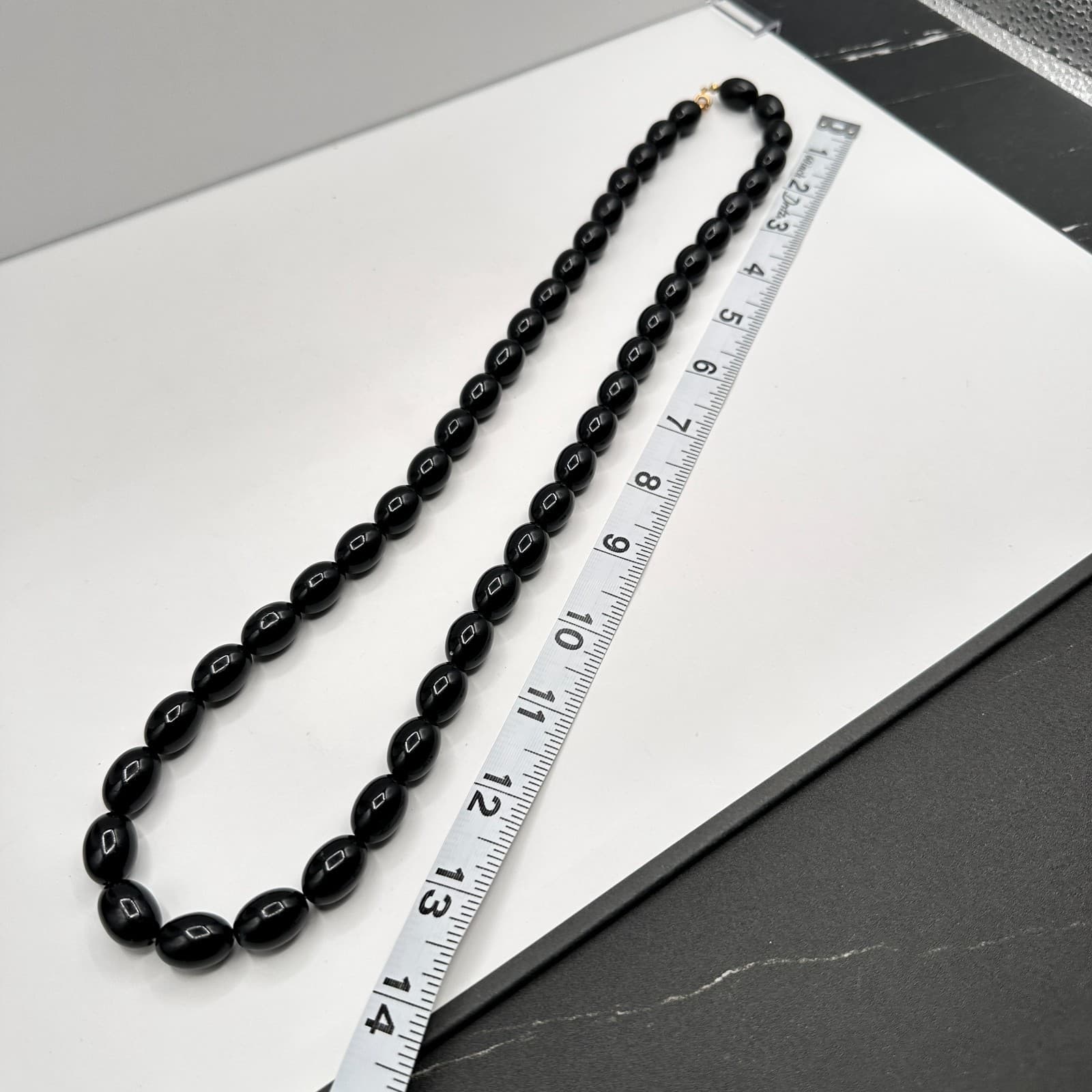 Vintage 90s Black Oval Beaded Multi Strand Necklace Statement Women's Jewelry - Thumbnail 8