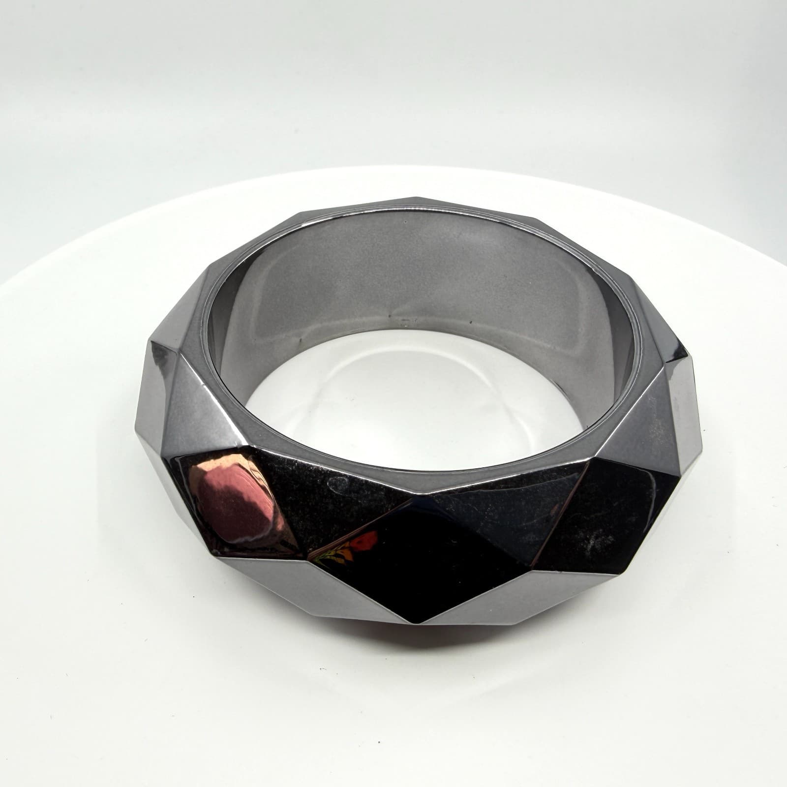 Chunky Geometric Bangle Bracelet Gunmetal Tone Statement Piece Modern Accessory - Thumbnail 2
