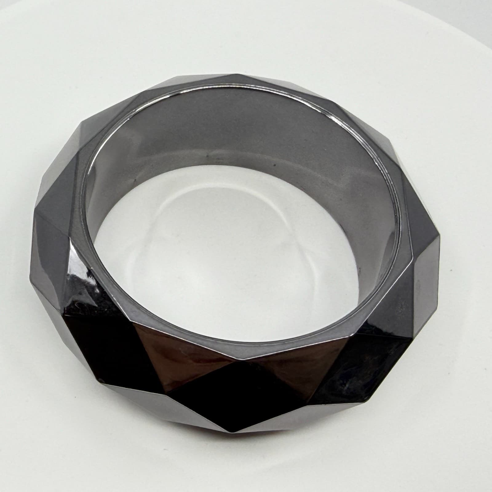 Chunky Geometric Bangle Bracelet Gunmetal Tone Statement Piece Modern Accessory - Thumbnail 6