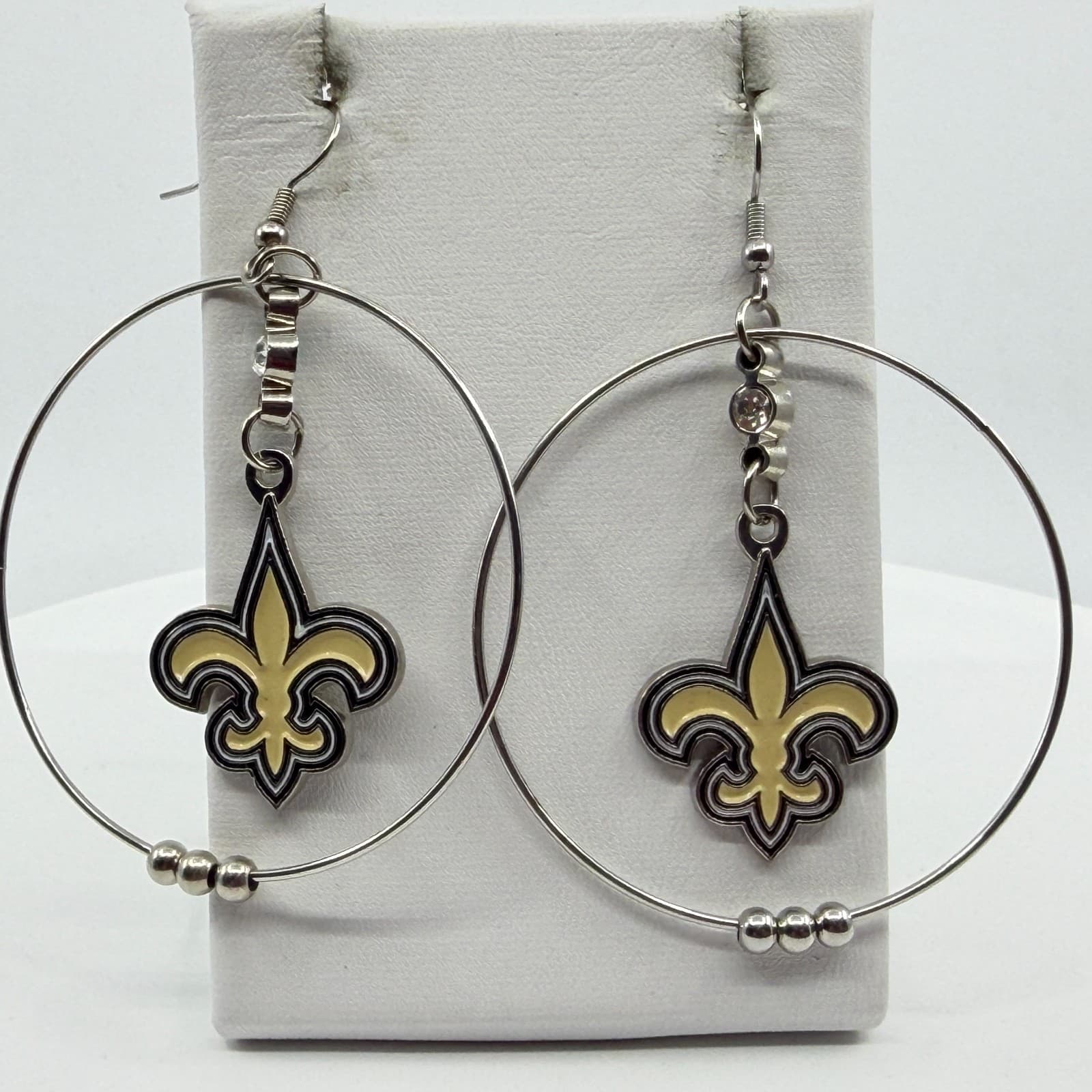 Y2K Orleans Saints Fan Jewelry Lot Hoop Earrings Braided Bracelet Tag Necklace - Thumbnail 7
