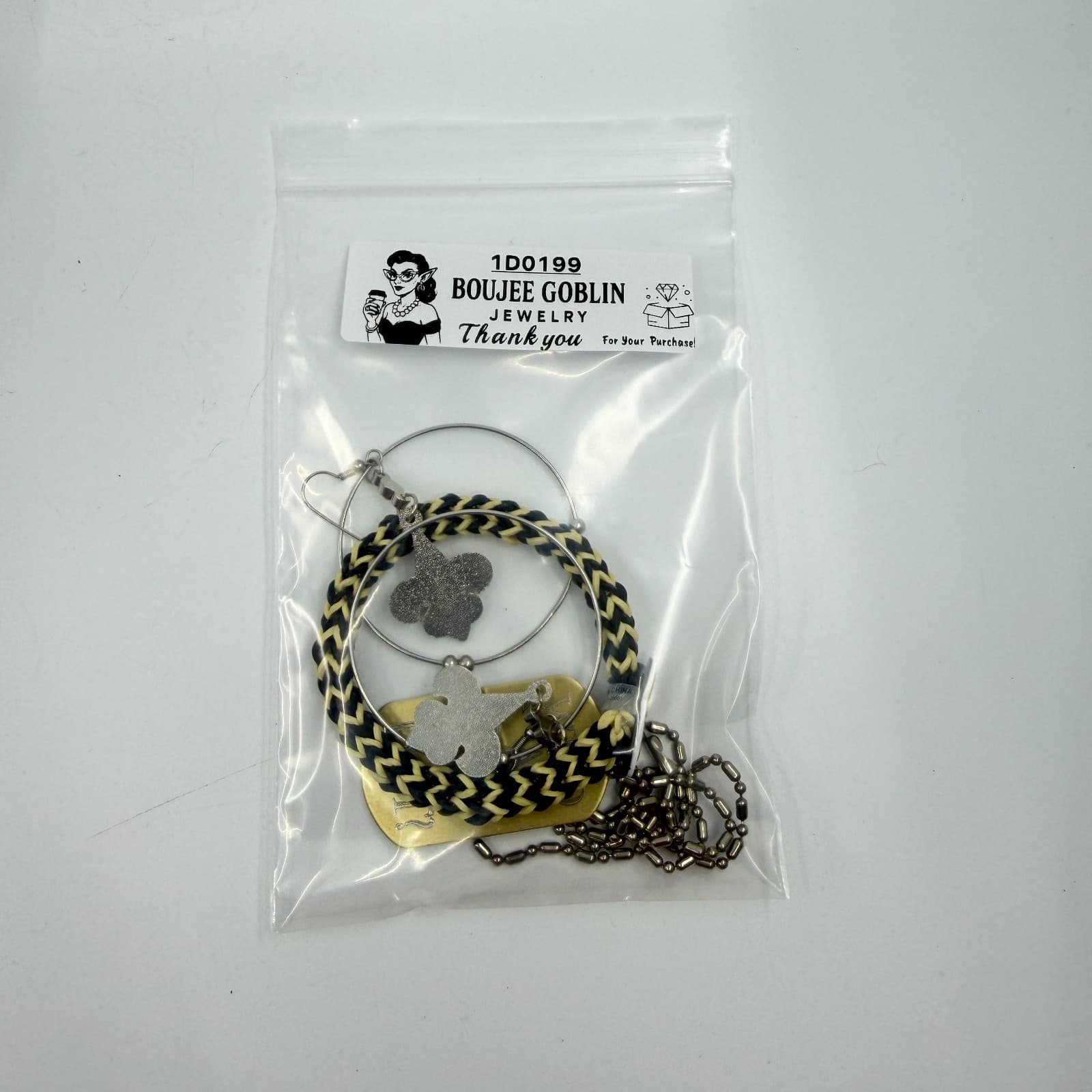Y2K Orleans Saints Fan Jewelry Lot Hoop Earrings Braided Bracelet Tag Necklace - Thumbnail 14