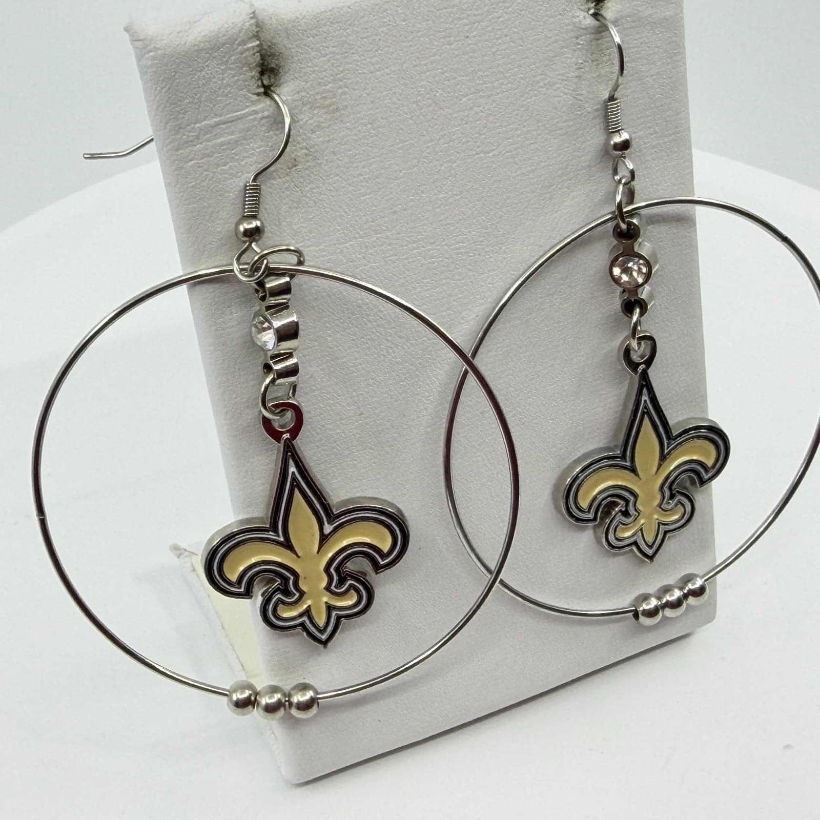 Y2K Orleans Saints Fan Jewelry Lot Hoop Earrings Braided Bracelet Tag Necklace - Thumbnail 3