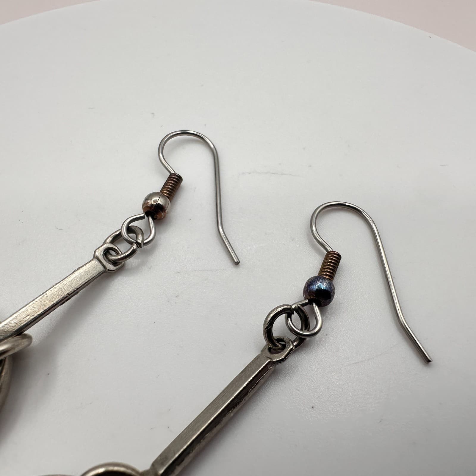 Vintage 90s Silver Tone Geometric Hoop Dangle Earrings Minimalist Modern Fashion - Thumbnail 6