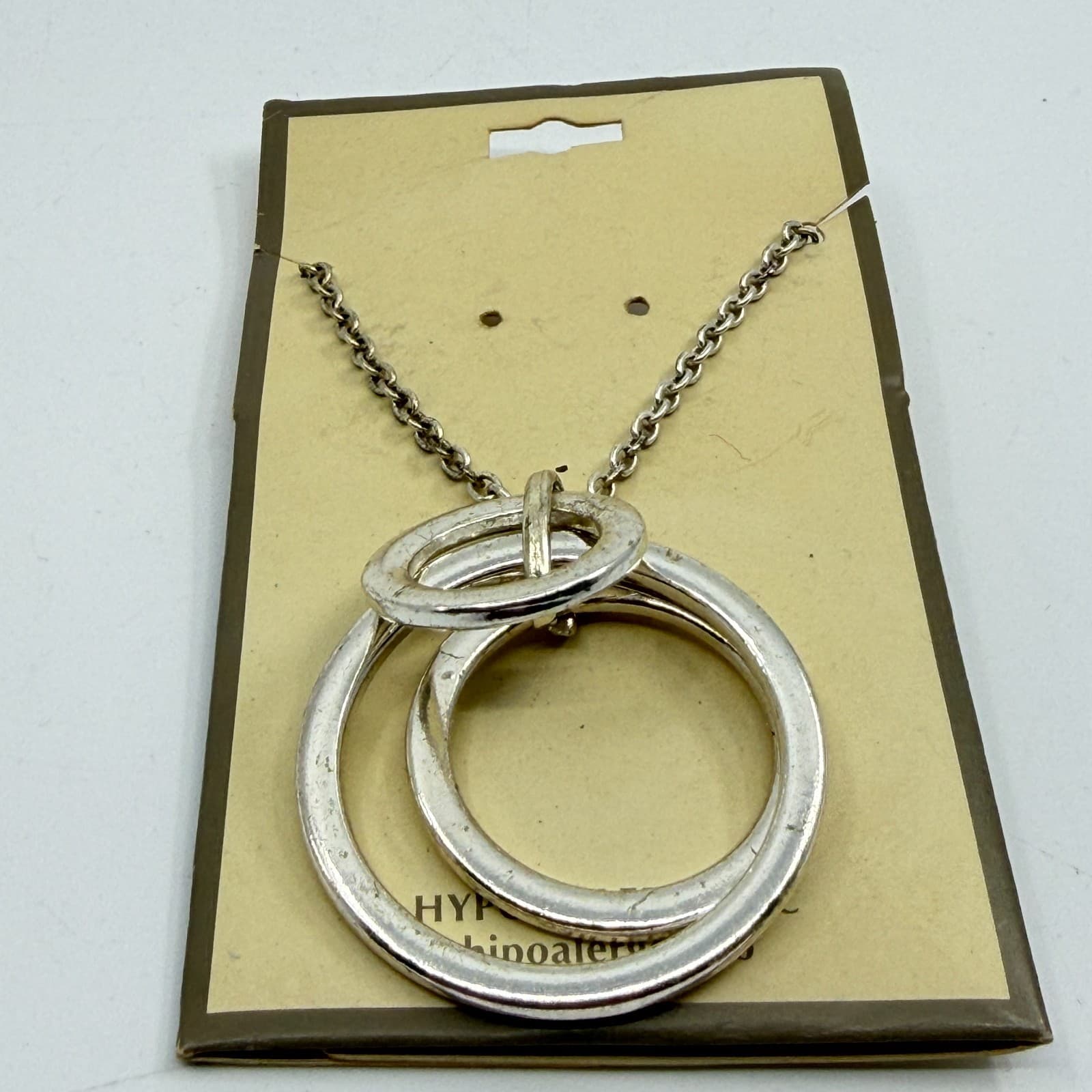 Chunky Silver Tone Interlocking Eternity Circle Pendant Necklace StatementGift - Thumbnail 2