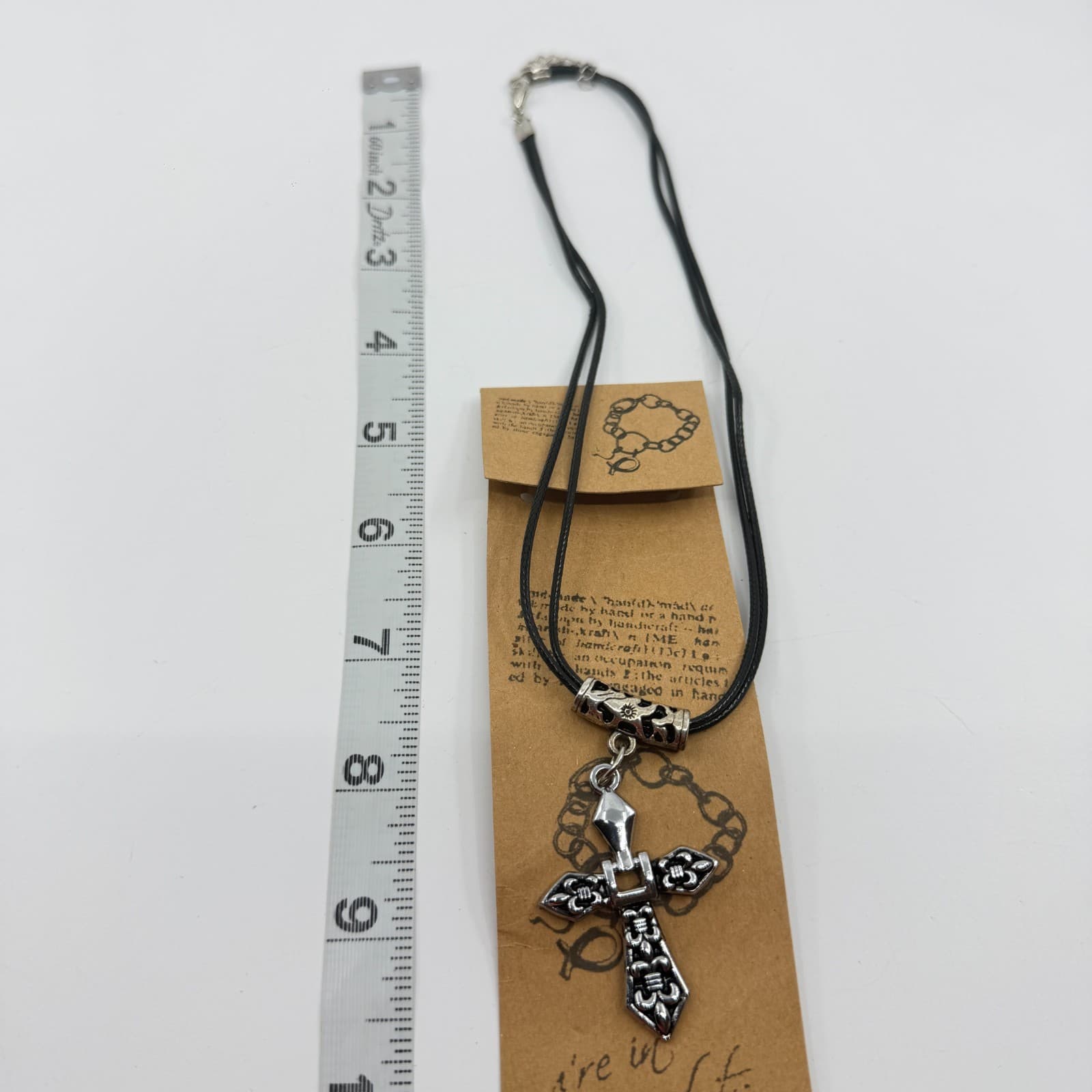 Gothic Fleur De Lis Cross Pendant Necklace Black Cord Layering Statement Gift - Thumbnail 5