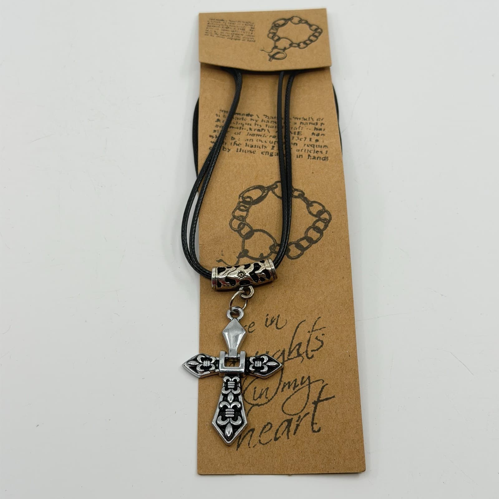 Gothic Fleur De Lis Cross Pendant Necklace Black Cord Layering Statement Gift - Thumbnail 4