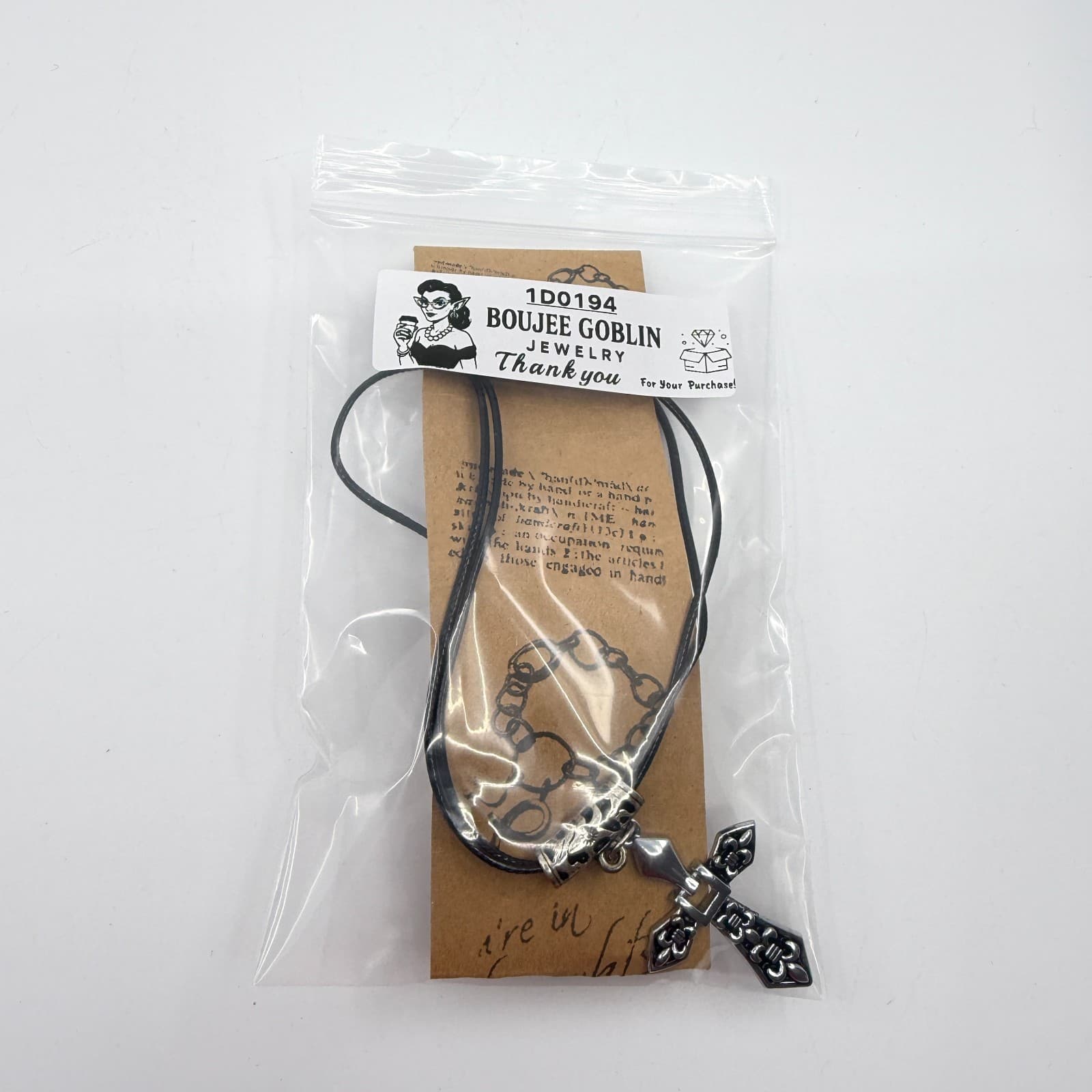 Gothic Fleur De Lis Cross Pendant Necklace Black Cord Layering Statement Gift - Thumbnail 6
