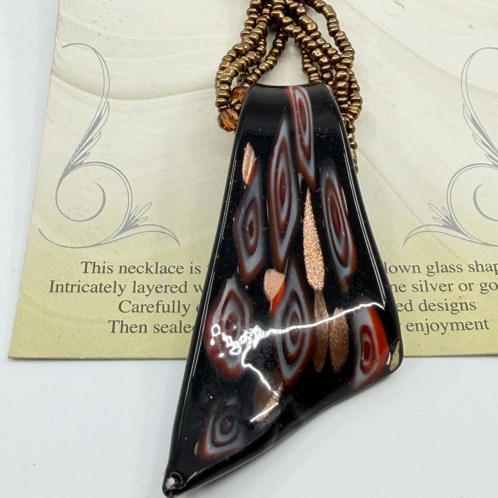 Murano Art Glass Pendant Statement Necklace Multi Strand Seed Bead Boho Gift - Thumbnail 3