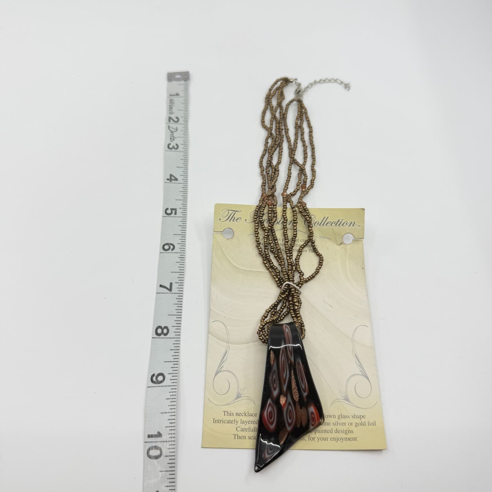 Murano Art Glass Pendant Statement Necklace Multi Strand Seed Bead Boho Gift - Thumbnail 10