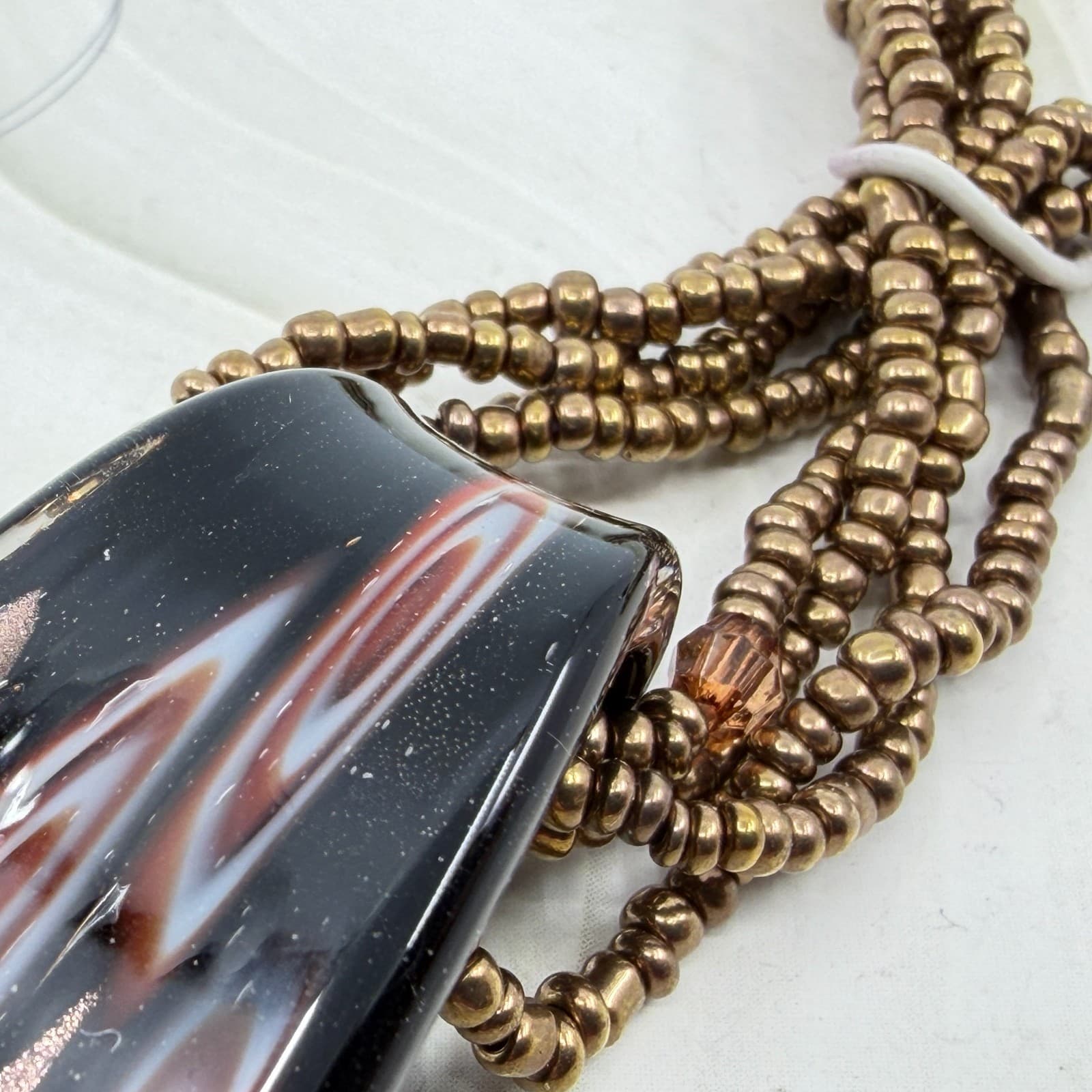 Murano Art Glass Pendant Statement Necklace Multi Strand Seed Bead Boho Gift - Thumbnail 7