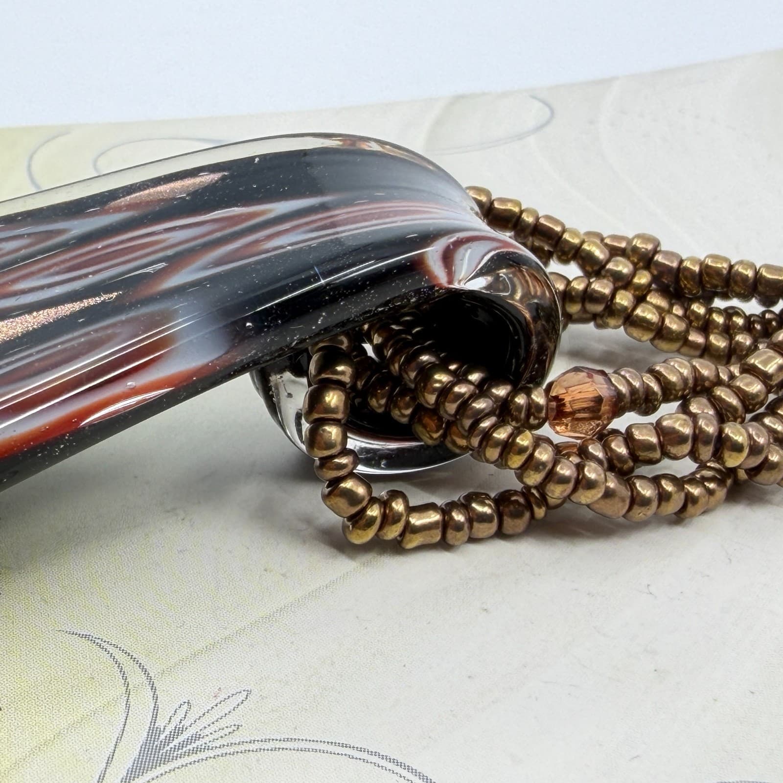 Murano Art Glass Pendant Statement Necklace Multi Strand Seed Bead Boho Gift - Thumbnail 8