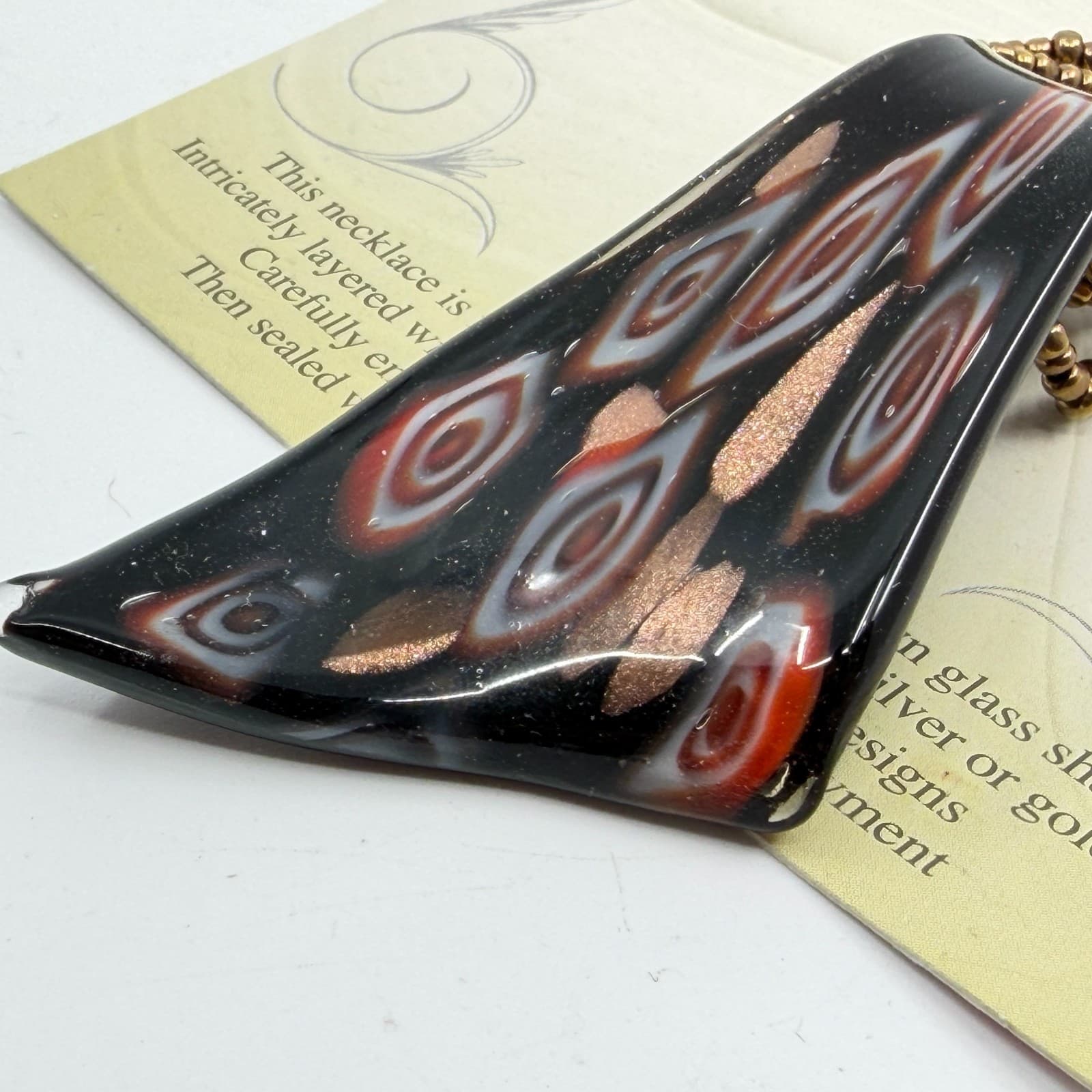 Murano Art Glass Pendant Statement Necklace Multi Strand Seed Bead Boho Gift - Thumbnail 5