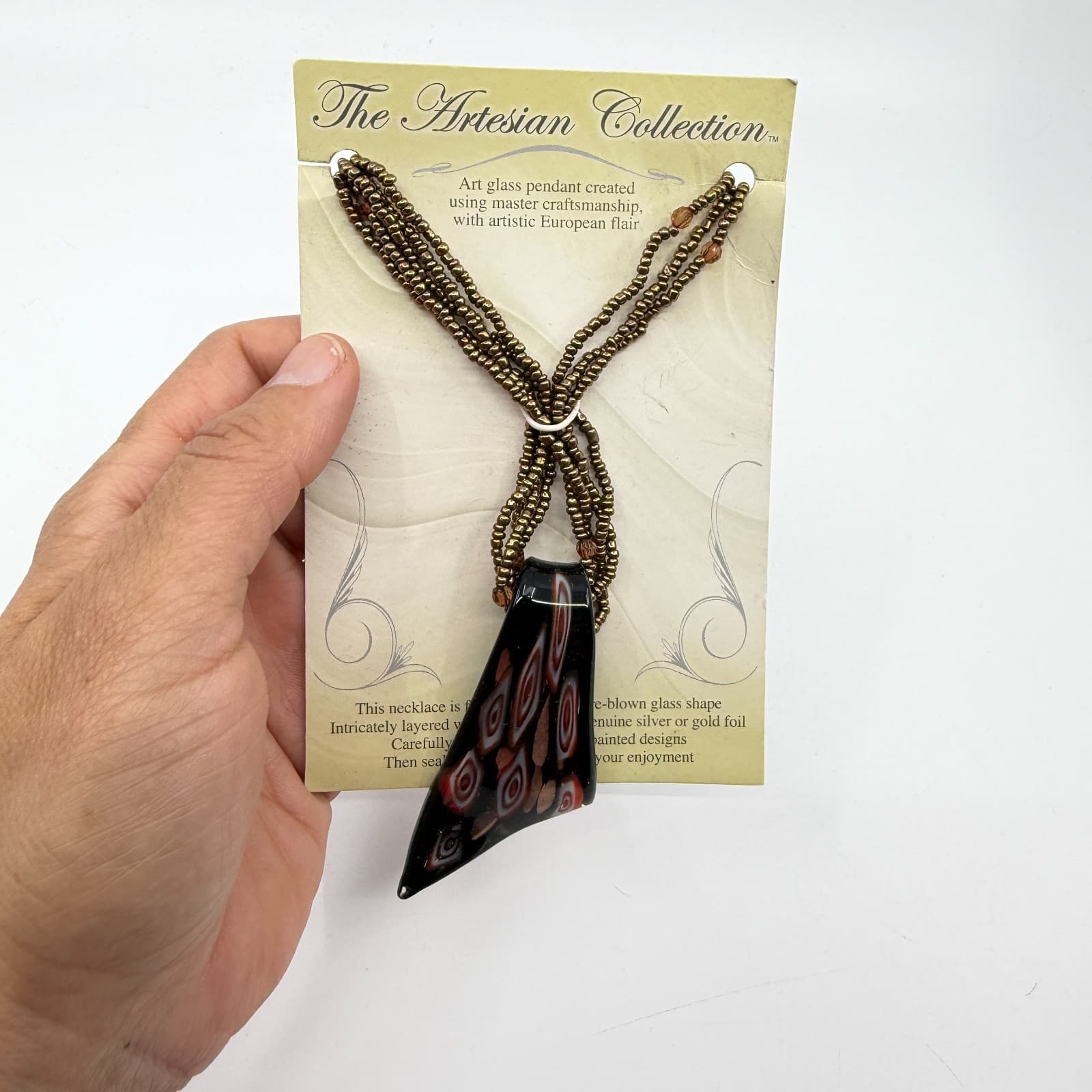 Murano Art Glass Pendant Statement Necklace Multi Strand Seed Bead Boho Gift - Thumbnail 9